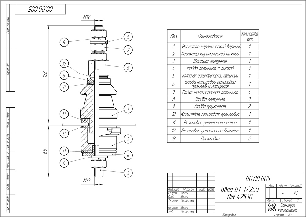 трансформаторный ввод 1 кВольт DT 1-250 DIN 42530